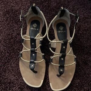 Isola Black and Gold Strappy Sandals (Size 9.5M)